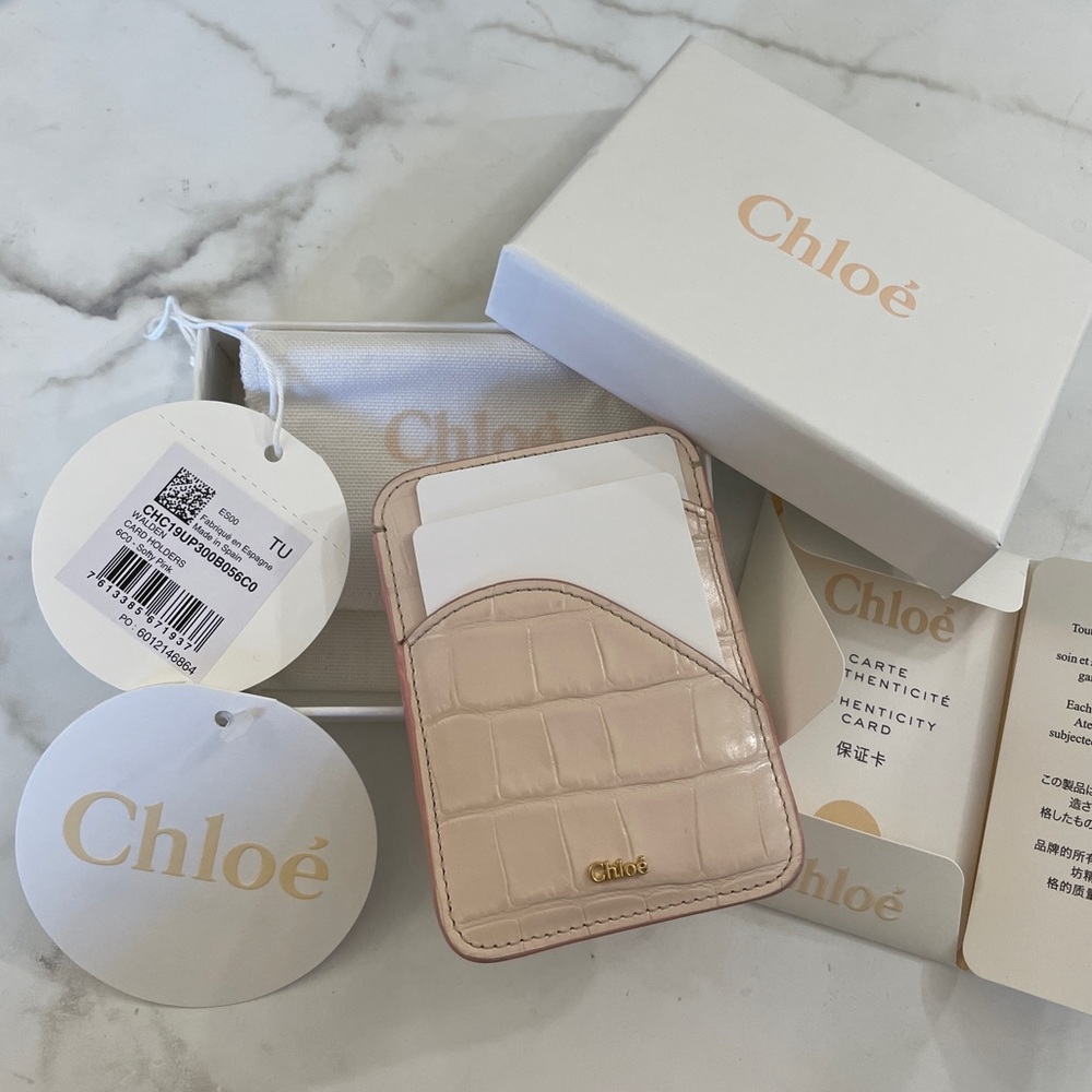 AUTHENTIC Chloe Walden light pink croc card holder case with box tags dust bag